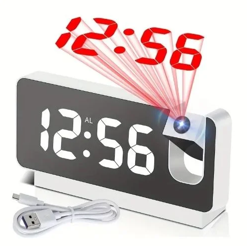 Horloge avec projecteur RGB RECHARGEABLE , Réveil Numérique ,Température et Luminosités Réglable