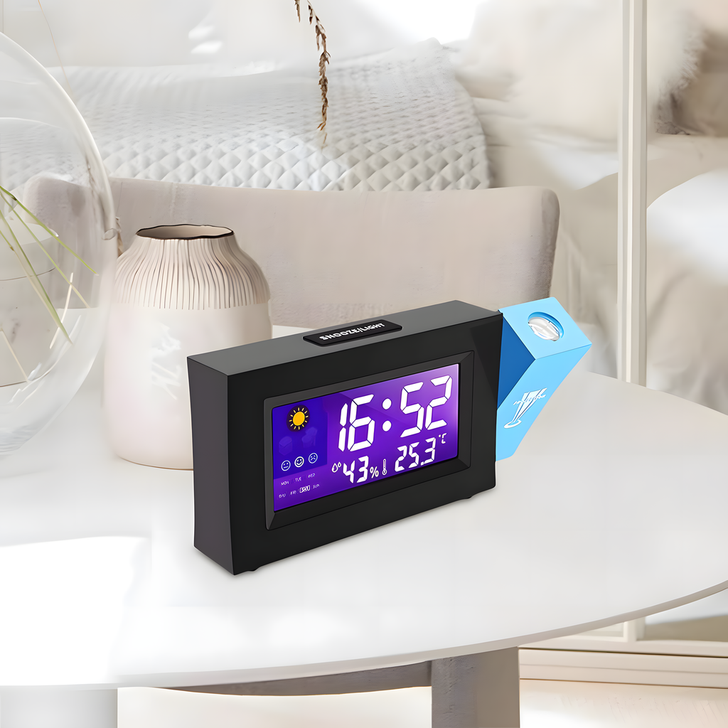 Horloge Double  projecteur RGB RECHARGEABLE , Réveil Numérique ,Température et Luminosités Réglable ( الحجم الكبير )