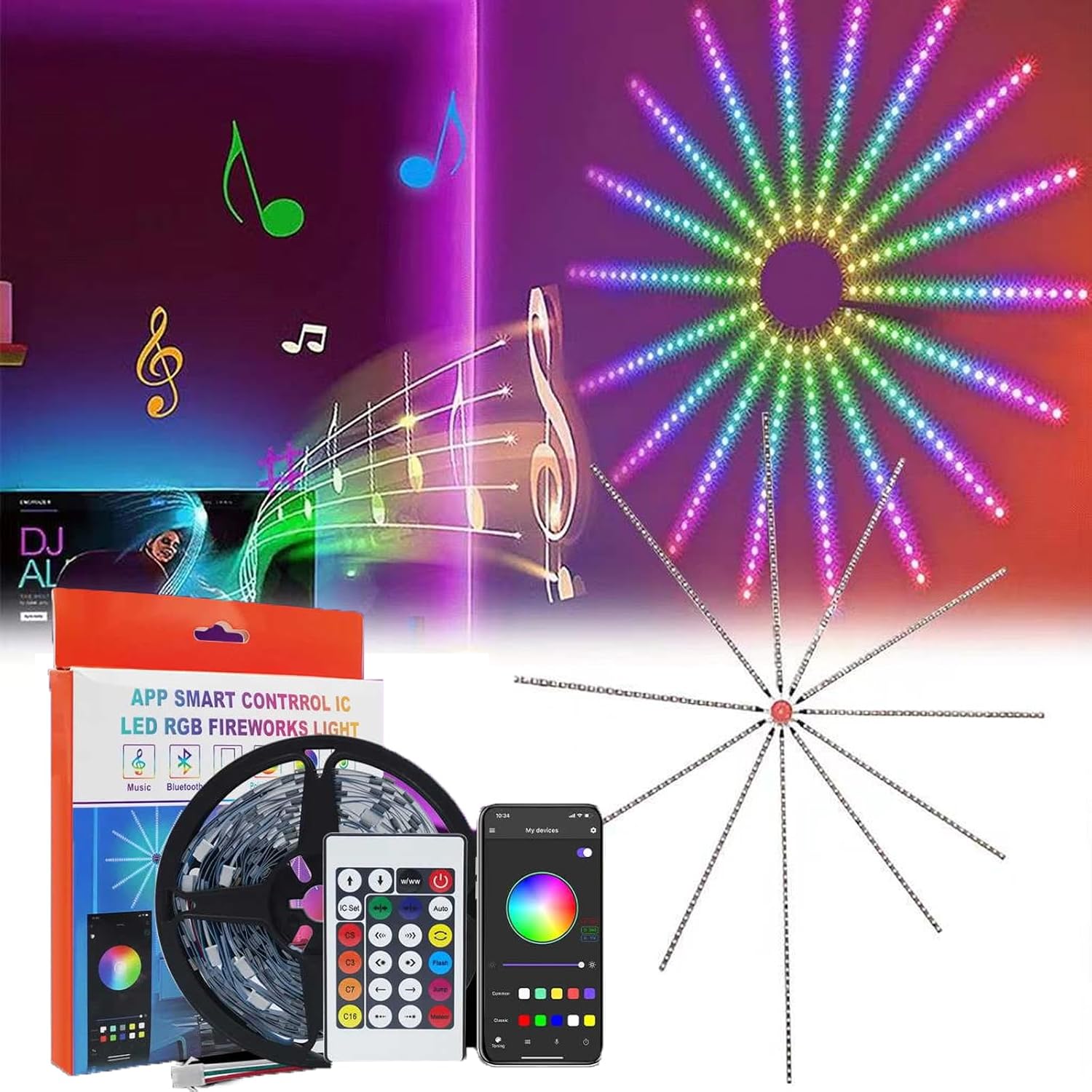 LED RGB Fireworks Connecté Application et Bluetooth avec télécommande