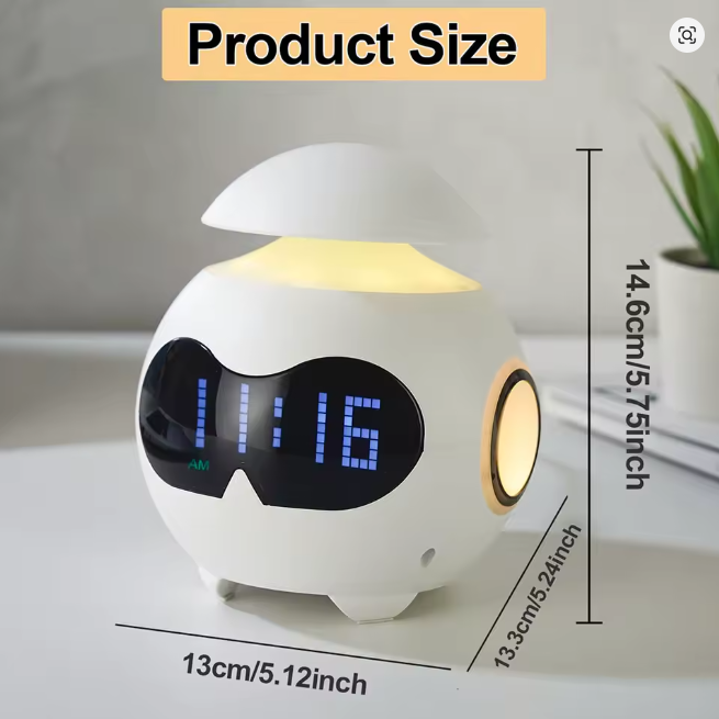 Réveil Numérique Rechargeable Robot Mignon avec USB, Horloge LED