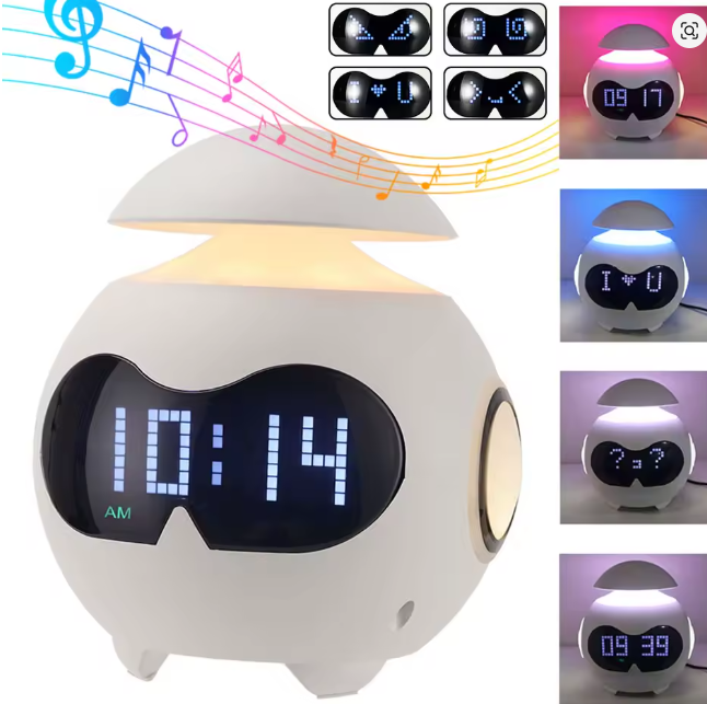 Réveil Numérique Rechargeable Robot Mignon avec USB, Horloge LED