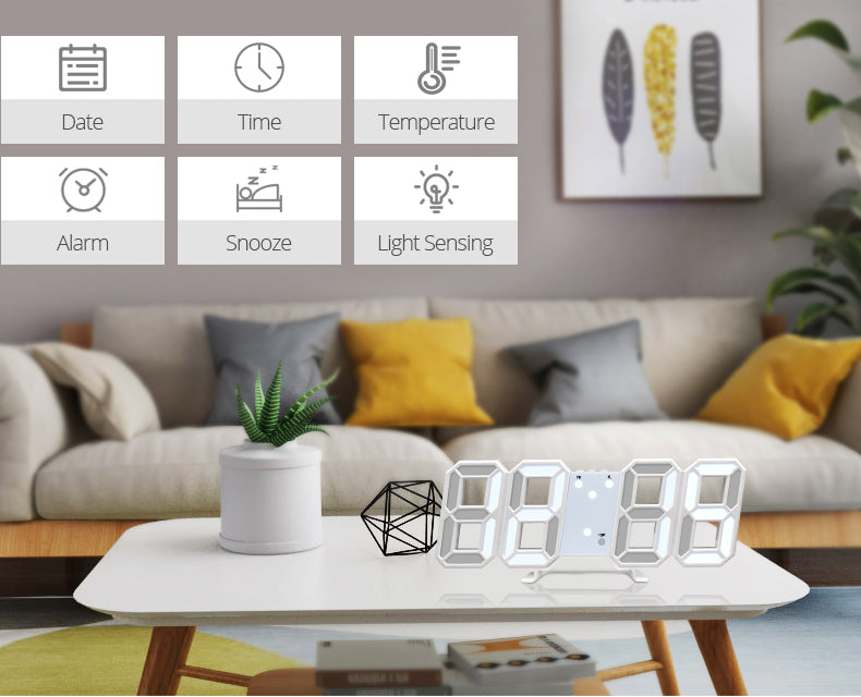 Horloge Murale numérique LED 3D Décoration White