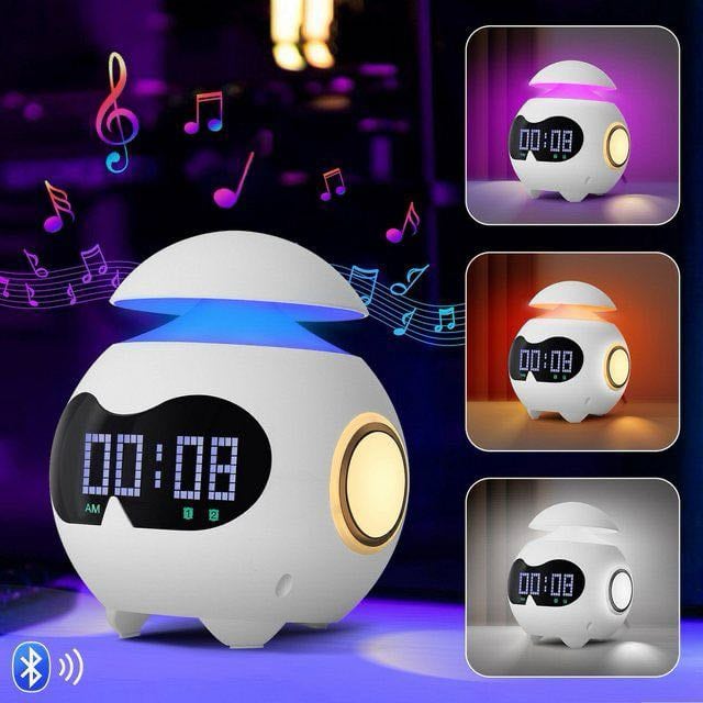 Réveil Numérique Rechargeable Robot Mignon avec USB, Horloge LED