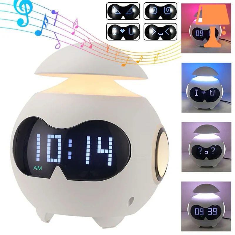 Réveil Numérique Rechargeable Robot Mignon avec USB, Horloge LED