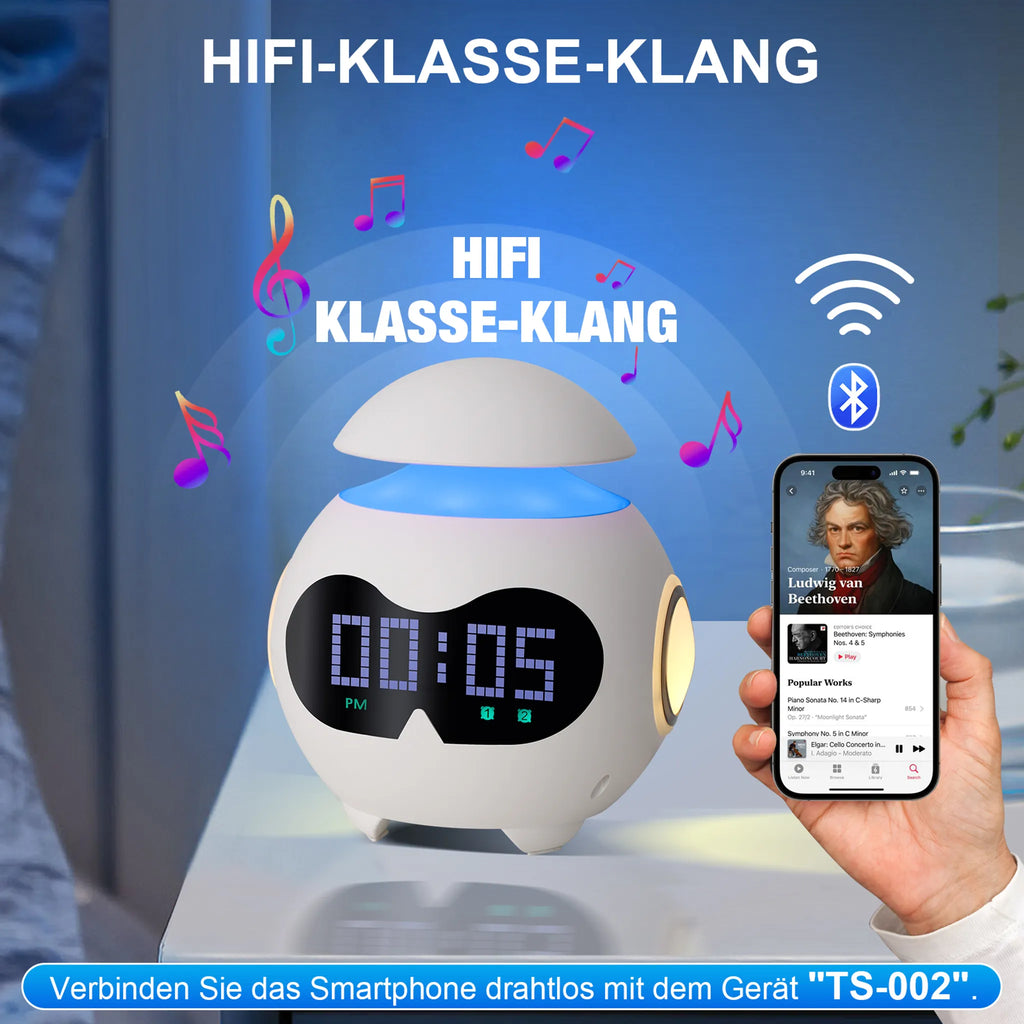 Réveil Numérique Rechargeable Robot Mignon avec USB, Horloge LED